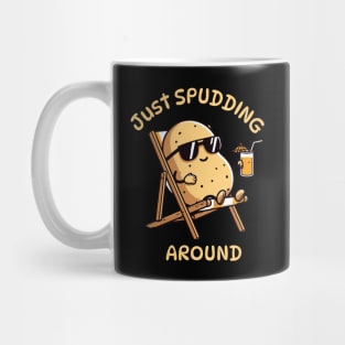 Just Spudding Around | Cute potato puns | Funny potato hanging out on a summer beach Mug